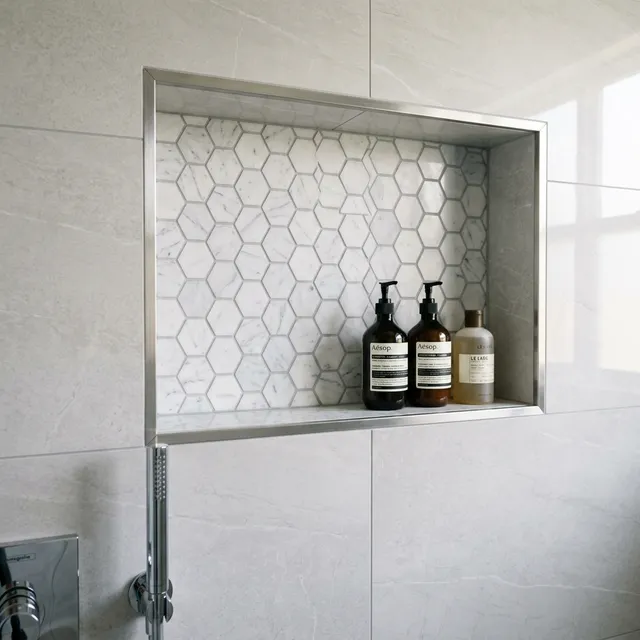 Custom marble hexagon shower niche